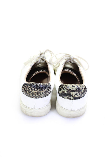 Zespa Womens White Leather Snakeskin Print Trim Low Top Sneakers Shoes Size 7