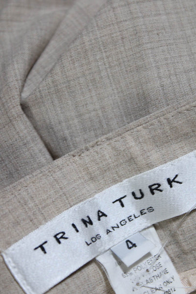 Trina Turk Womens Beaded Sides Wide Leg Dress Pants Beige Size 4