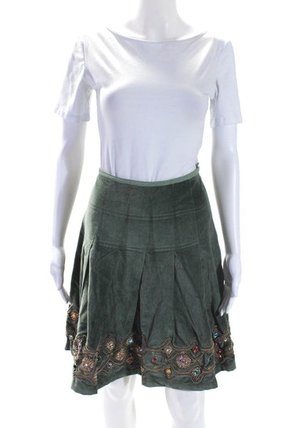 Just In Case Womens Embroidered Jeweled Pleated A Line Skirt Green Size EUR 40