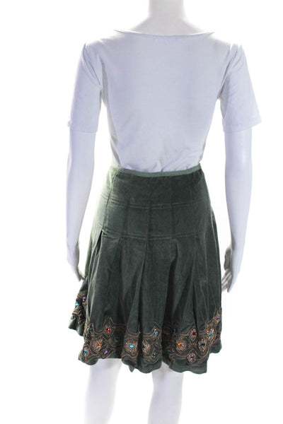 Just In Case Womens Embroidered Jeweled Pleated A Line Skirt Green Size EUR 40