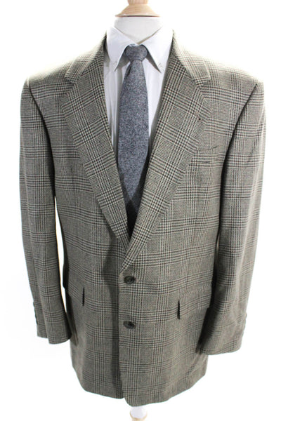 Gianfranco Ruffini Mens Silk + Wool Plaid Two Button Suit Jacket Beige Size 42R