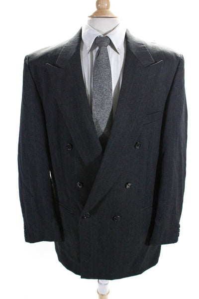 Guy Laroche Mens Wool Pinstripe V-Neck Double Breasted Suit Jacket Gray Size 44R