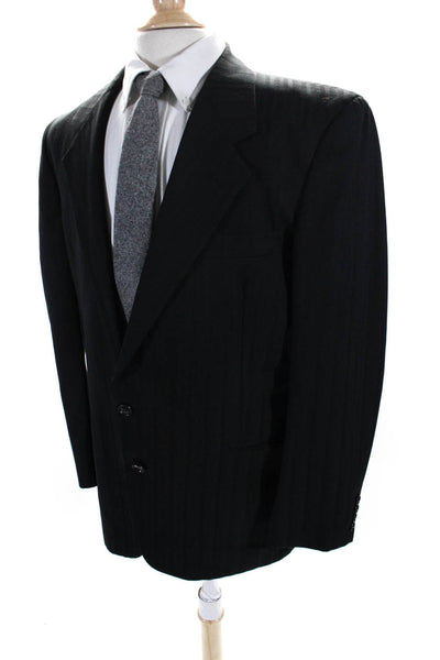 Marzotto Mens Striped V-Neck Notch Collar Two Button Suit Jacket Black Size 42R