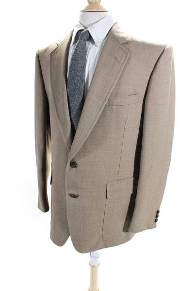 Hart Schaffner Marx Mens V-Neck Notch Collar 2 Button Suit Jacket Beige Size 44R