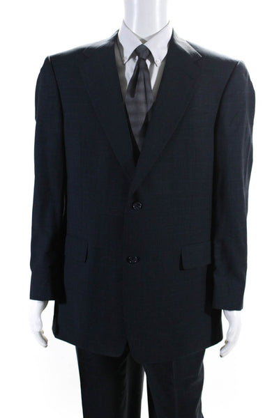 Hart Schaffner Marx Mens Grid Print Notch Collar Two Button Suit Navy Size 42R