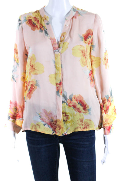 Joie Womens Silk Chiffon Floral Print Long Sleeve Button Up Blouse Pink Size XS