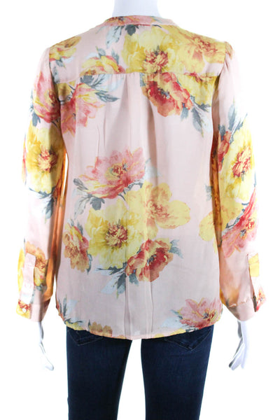 Joie Womens Silk Chiffon Floral Print Long Sleeve Button Up Blouse Pink Size XS