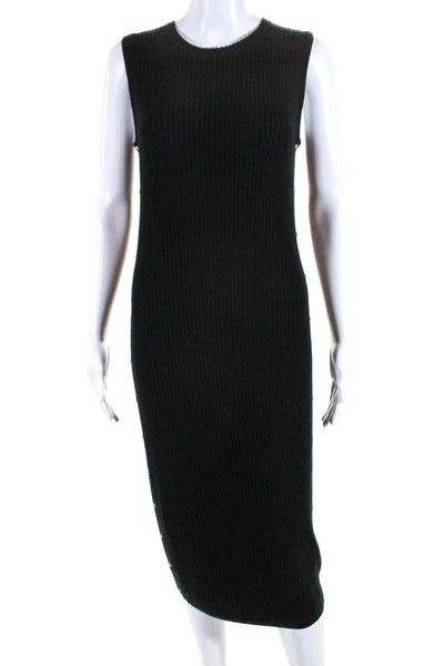 Allsaints Womens Studded Rib Knit Midi Sheath Sweater Dress Black Wool Medium