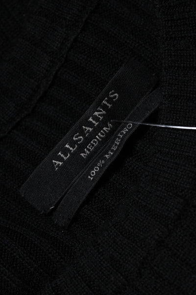 Allsaints Womens Studded Rib Knit Midi Sheath Sweater Dress Black Wool Medium