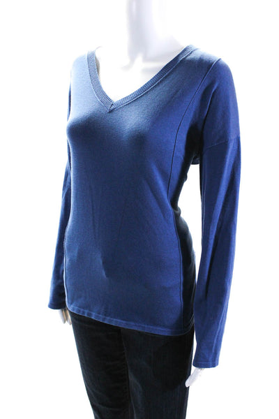 Elliott Lauren Womens Thin Knit V Neck Pullover Sweater Blue Cotton Size Medium