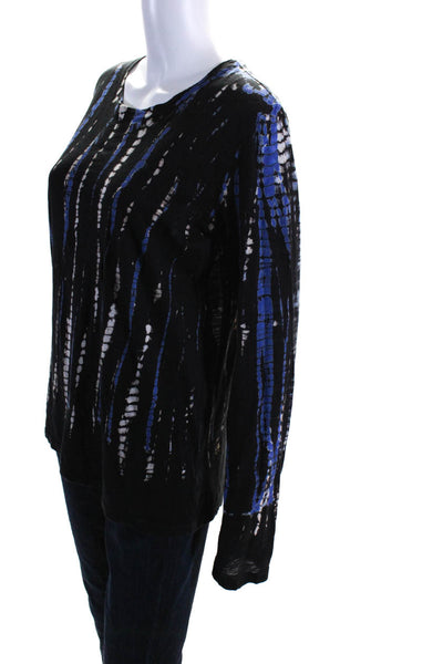 Proenza Schouler Womens Long Sleeve Tie Dye Stripe Tee Shirt Black Blue Medium