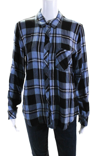 Rails Womens Long Sleeve Plaid Flannel Shirt Blouse Blue Black Size Small