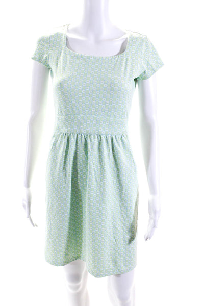 J. Mclaughlin Womens Square Neck Cap Sleeve A-Line Dress Green Blue Size XS