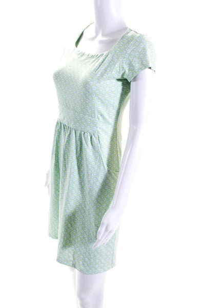 J. Mclaughlin Womens Square Neck Cap Sleeve A-Line Dress Green Blue Size XS