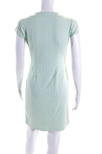 J. Mclaughlin Womens Square Neck Cap Sleeve A-Line Dress Green Blue Size XS