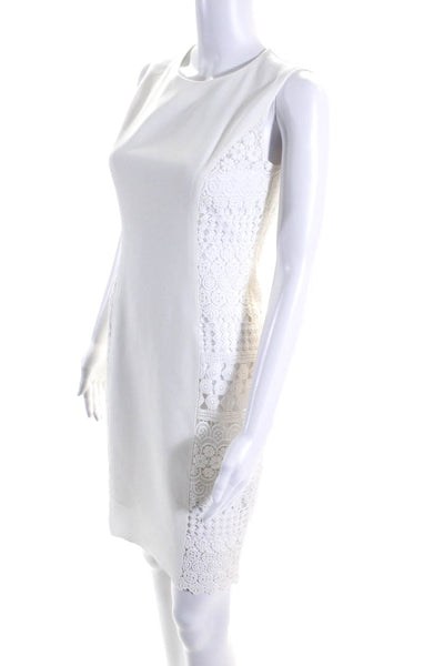 Elie Tahari Womens Embroidered Sides Knee Length Sheath Dress White Size 2