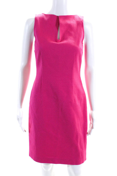 David Meister Womens Cotton Textured Sleeveless V-Neck Pencil Dress Pink Size 2