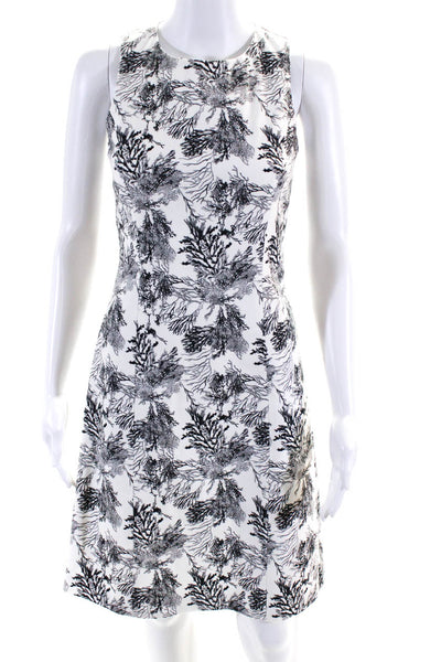 Leggiadro Womens Cotton Canvas Tree Print Midi Sheath Dress White Gray Size 2