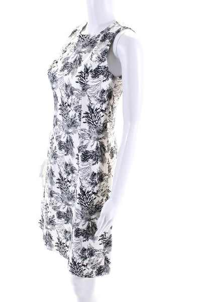 Leggiadro Womens Cotton Canvas Tree Print Midi Sheath Dress White Gray Size 2