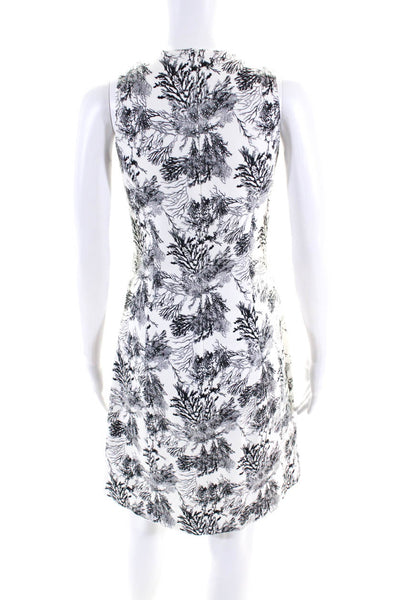 Leggiadro Womens Cotton Canvas Tree Print Midi Sheath Dress White Gray Size 2