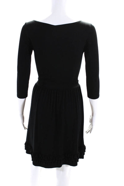 Only Hearts Womens Jersey Knit 3/4 Sleeve Boat Neck Flared Dress Black Size XS