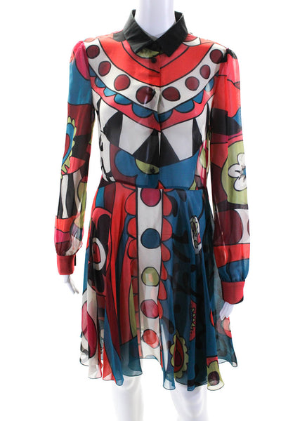 RED Valentino Womens Multicolor Floral Sheer Long Sleeve Shift Dress Size 44