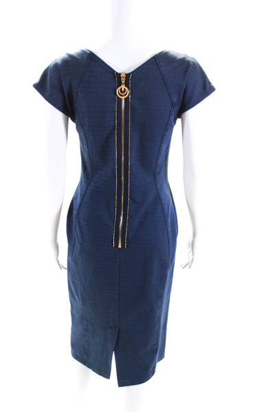 Cavalli Class Womens Beaded Detail Short Sleeve Blue Jersey Shift Dress Size 6