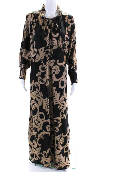 Jeff Gallano Womens Black/Brown Printed V-Neck Long Sleeve Maxi Dress Size 3