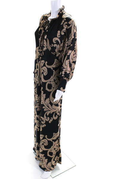 Jeff Gallano Womens Black/Brown Printed V-Neck Long Sleeve Maxi Dress Size 3