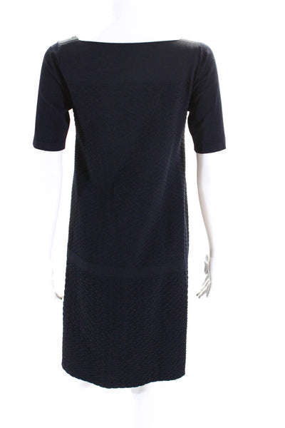 D. Exterior Womens Navy Textured Square Neck Short Sleeve A-Line Dress Size S