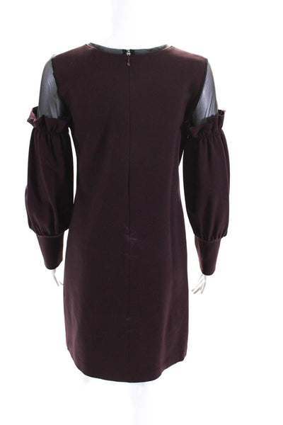 D. Exterior Womens Maroon Mesh Trim Crew Neck Long Sleeve A-Line Dress Size M