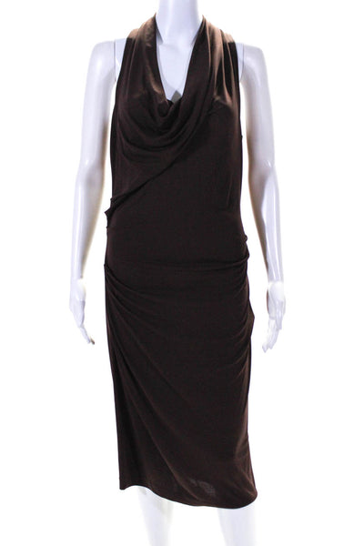 Nicole Miller Collection Womens Cowl Neck Sleeveless Midi Dress Brown Size M
