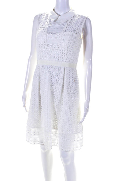 Karen Millen Womens Cotton Cut Out Embroidered Sleeveless Dress White Size 8