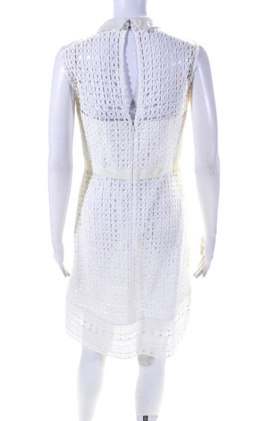 Karen Millen Womens Cotton Cut Out Embroidered Sleeveless Dress White Size 8