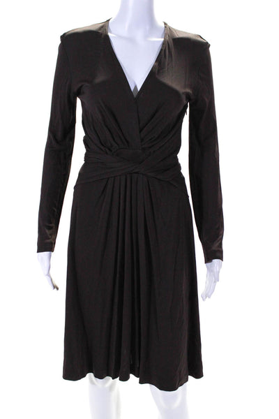 Michael Michael Kors Womens Stretch Belted V-Neck Long Sleeve Dress Brown Size 8