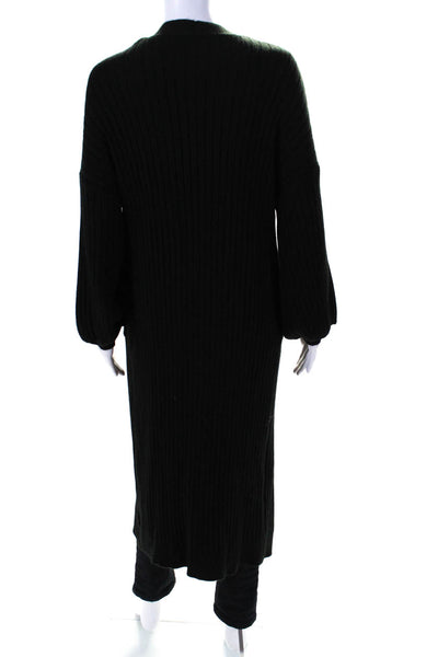 525 Womens Black Ribbed Knit Open Front Long Sleeve Sweater Top Size XS/S