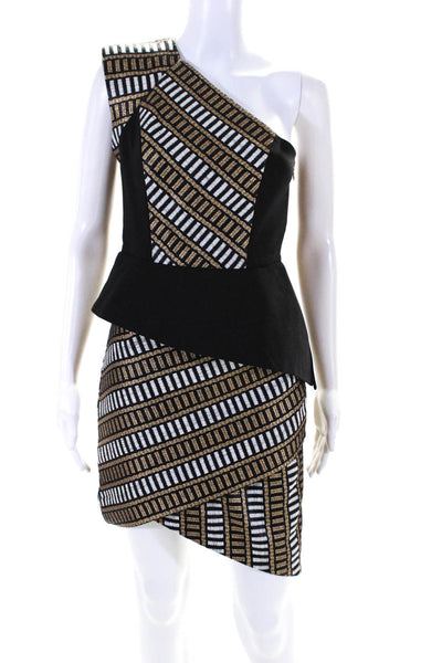 Sass & Bide Womens Striped Asymmetrical Layered One Shoulder Dress Black Size 4