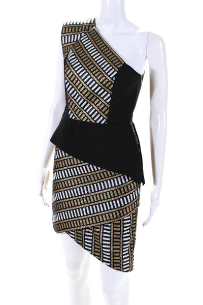 Sass & Bide Womens Striped Asymmetrical Layered One Shoulder Dress Black Size 4