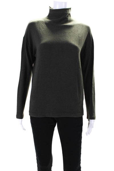 Vince Womens Cotton Mock Neck Long Sleeve Pullover Sweater Top Green Size XS