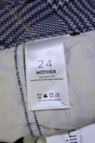 Mother Womens High Rise Striped Trim Glen Plaid Shaker Prep Fray Pants Blue 24