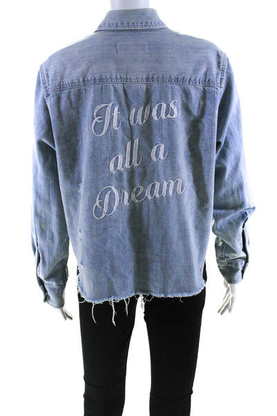 Pistola Womens Button Front Distressed It Was All A Dream Jean Jacket Blue XS