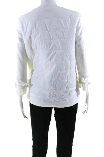 Patty Kim Womens Front Zip 3/4 Sleeve Quilted Jacket White Size Extra Small