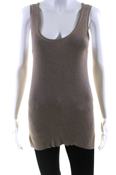 Magaschoni Womens Silk Ribbed Pullover Shell Sweater Beige Size Large