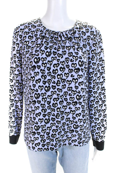 Sandro Womens Purple Crew Neck Leopard Print Long Sleeve Blouse Top Size S