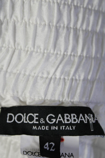 D&G Dolce & Gabbana Womens Elastic Waist Curved Hem Boxing Shorts White Size 42