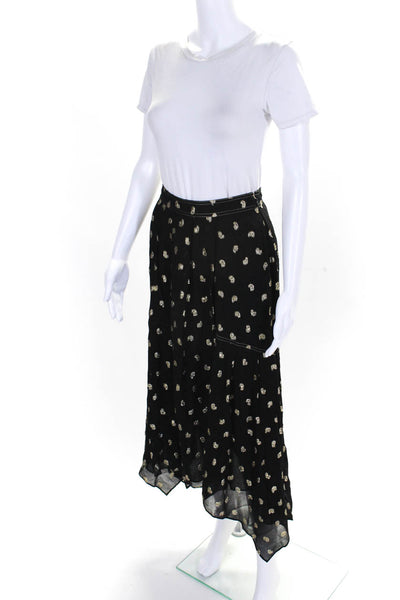 Derek Lam 10 Crosby Womens Metallic Spotted Print Lined Midi Skirt Black Size 0