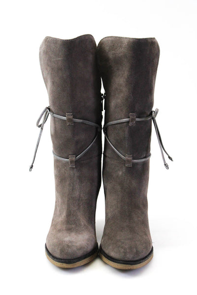 Johnston & Murphy Womens Suede Lace Up Mid Calf Boots Gray Size 7.5 Medium