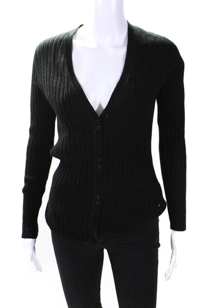 Lafayette 148 New York Women's Long Sleeves Ribbed Cardigan Sweater Black Size S