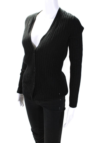 Lafayette 148 New York Women's Long Sleeves Ribbed Cardigan Sweater Black Size S