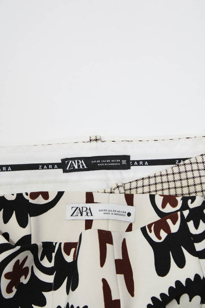 Zara Womens High Rise Plaid Floral Trouser Pants White Black Size XS Lot 2